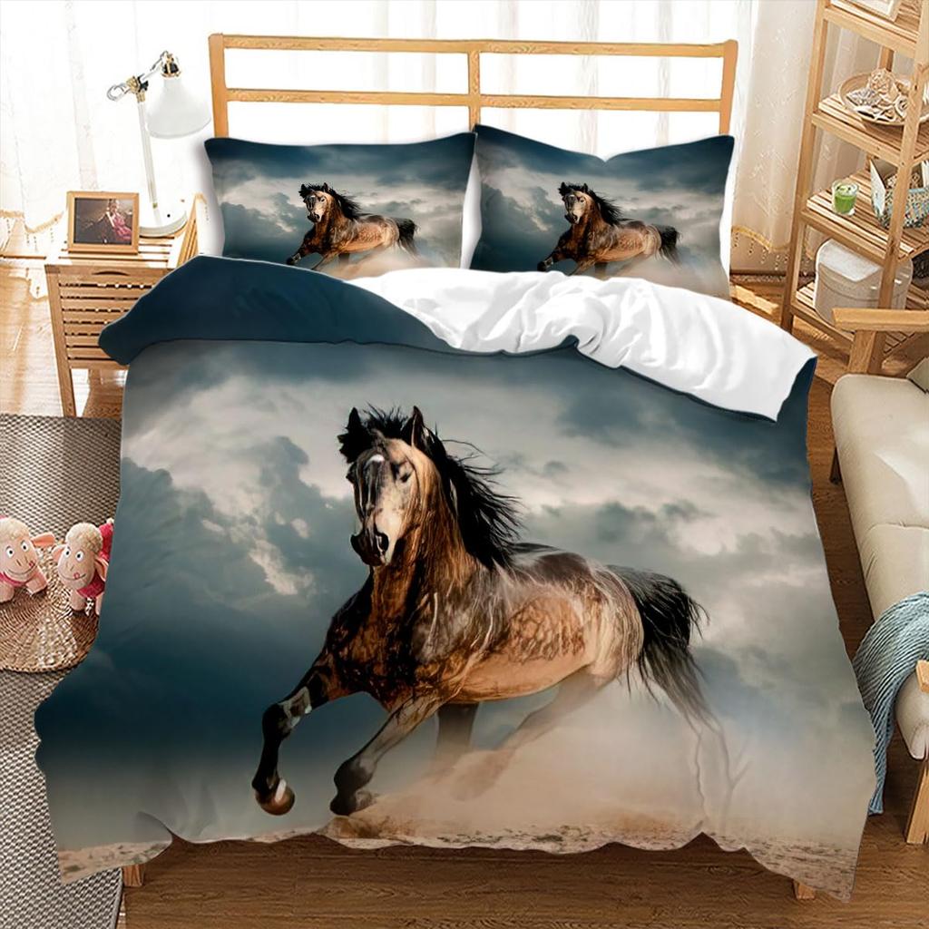 Horse Duvet Cover Sets For Kids Teens Comforter Covers Queen King Size Lightweight Down Room Decor 2 Pillowcases 1 Duvet Cover