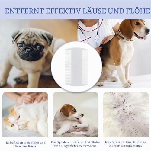 Flea Comb for Pets 4 Pack, Double-Sided Fine Tooth Lice Comb, White Pet Grooming Comb for Dogs and Cats, Effective Removal of Fleas, Lice and Nits