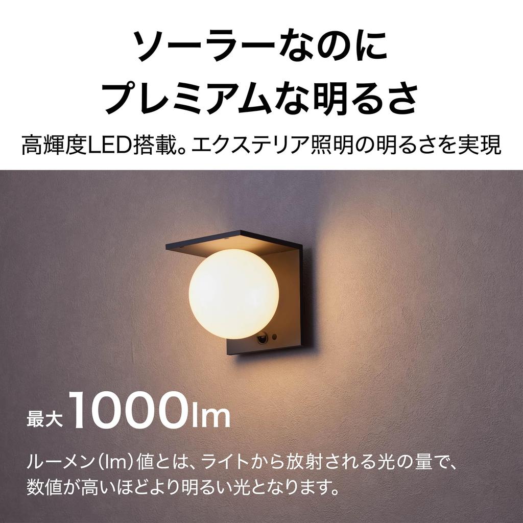 Takasho ExLights Solar Wall Light META Dark Gray, Outdoor Security Sensor Light, Bright, Long-Lasting Light for Entryways, ABS Resin and Polyethylene,