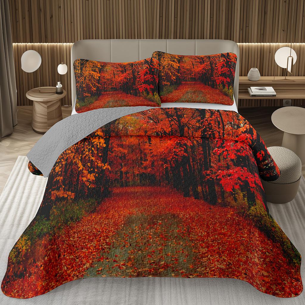 Fall Leaves Bedspread Set Queen/Twin, Autumn Maple Leaf Quilt Set, Soft Lightweight Botanical Coverlet, Rustic Farmhouse Bedding