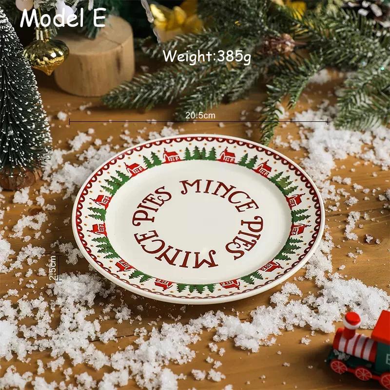 Ceramic Christmas Tableware Set with Handle, Soup Plate, Dinner Utensil, French Letter Cup, Steak Tray, Salad Bowl, Household