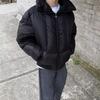 Men's Vintage American-Style Cotton Jacket: Trendy, High-End, Warm, Short Stand Collar, Black Coat for Autumn and Winter