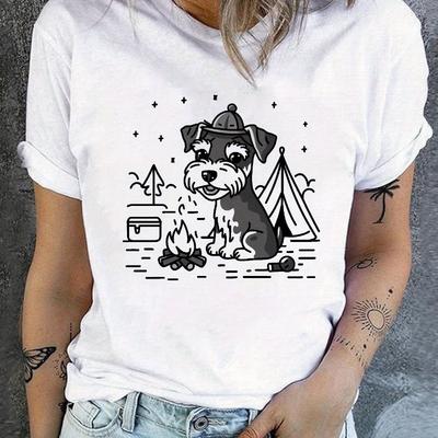 Dog Print Crew Neck T-Shirt, Casual Short Sleeve Top For Spring & Summer, Women's Clothing