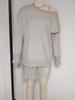 Women's Off Shoulder Loose Knit Sweater with Lace Dress and White Over Knee Boots