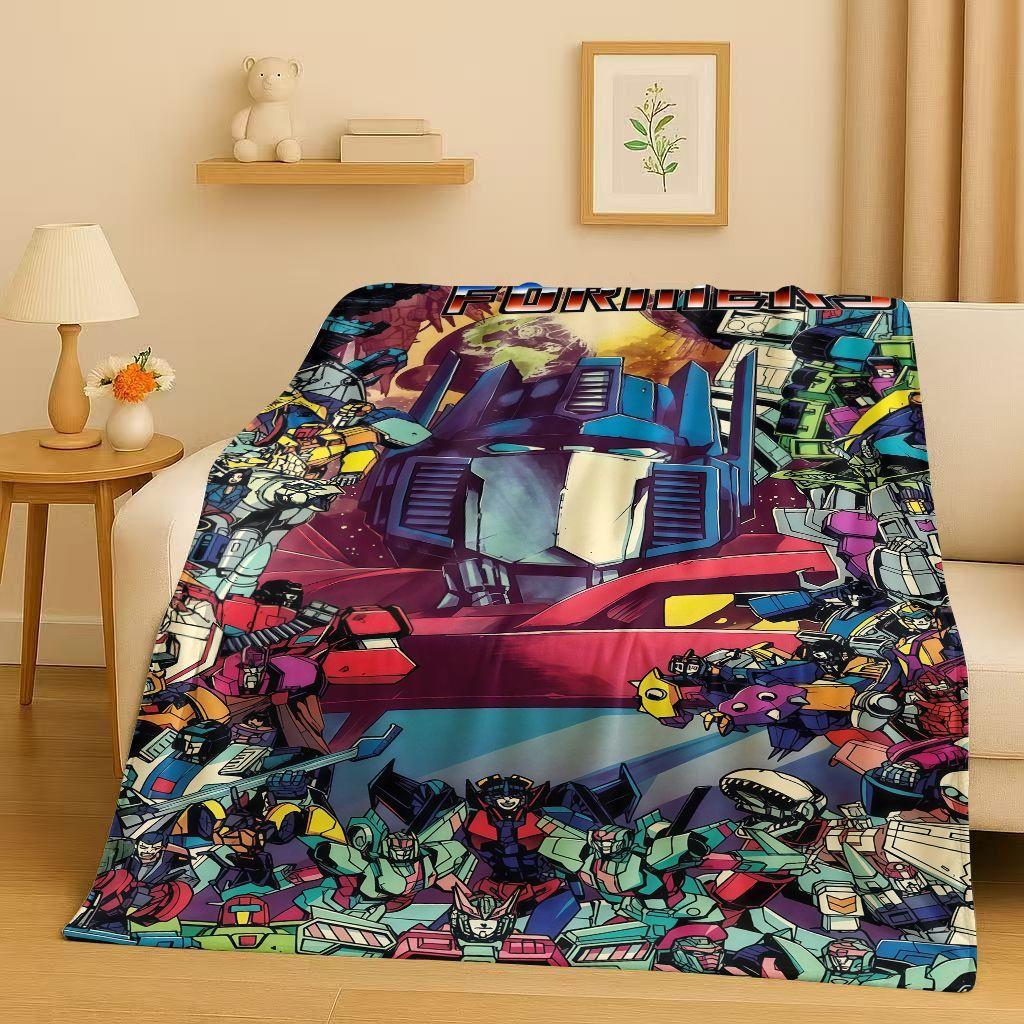 HD Cartoon T-Transformers Optimus Prime Bumblebee Flannel Blanket,Soft Warm Plush Throw for Home Bedroom Bed Sofa Cover Office