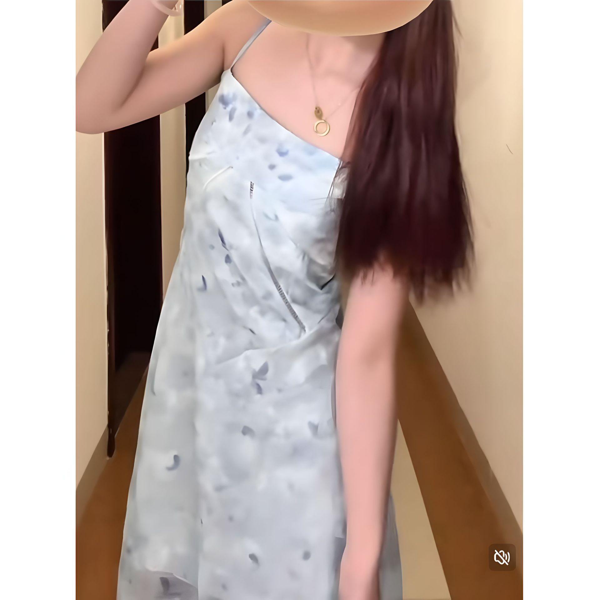 

Sweet and cute little flying sleeves blue floral dress women s summer college style daughter princess dress short skirt S- (can be worn within 45kg) синій