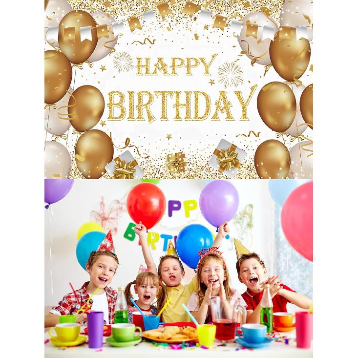 Gold Birthday Party Decoration Gold Happy Birthday Backdrop Gold Photo Background Banner Poster for Gold Party Decorations Party Supplies 70.8 X 47.2