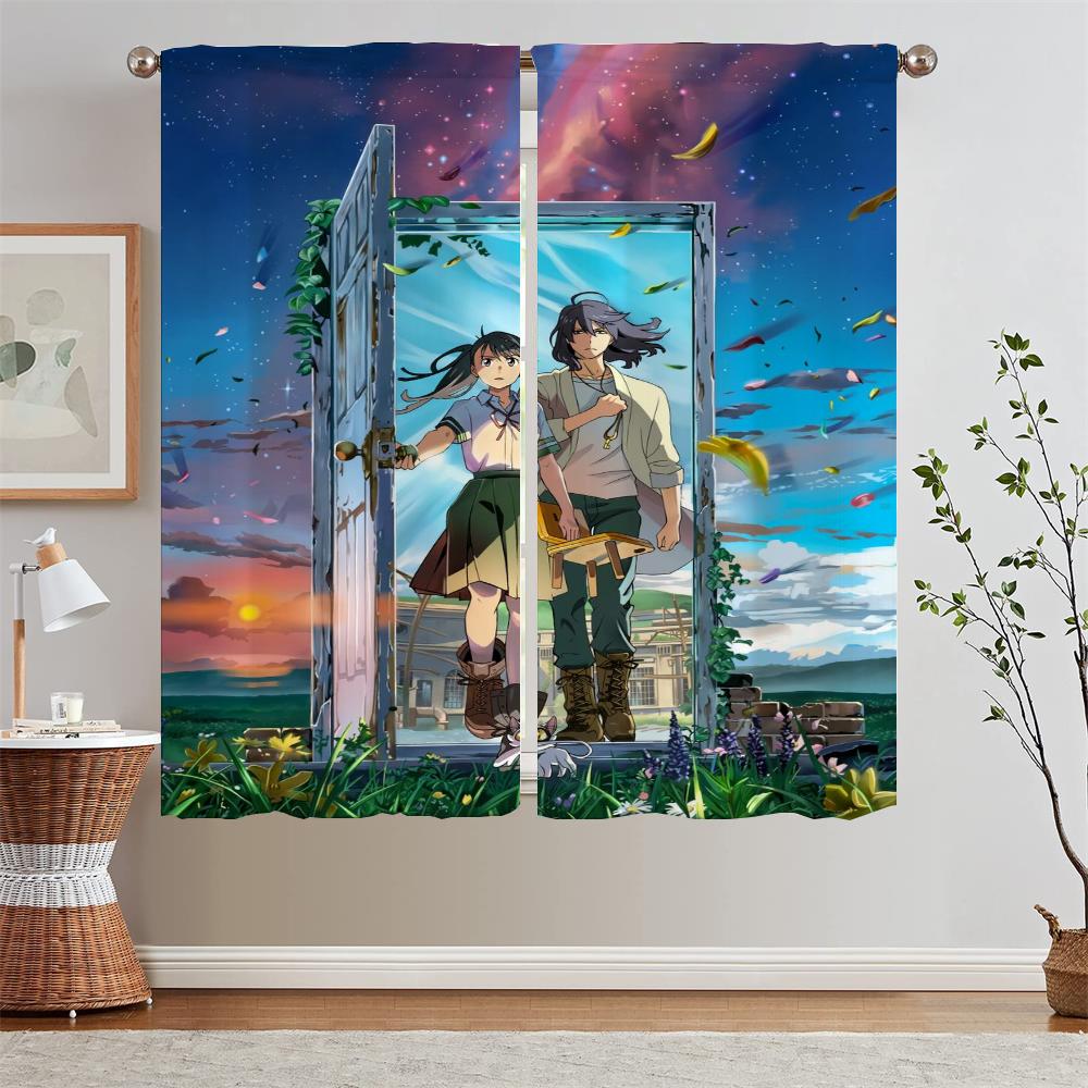 Hayao Miyazaki Modern Living Room Curtains for Camera Blind Blackout Curtain Tiebacks Partition Kitchen Curtains 2 Pcs Set Curls