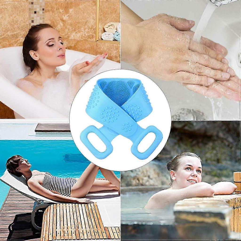 Spazzola da Bagno in Silicone da 70 CM per Doccia e Vasca, Spazzola Schiena Extra Lunga a Doppia Faccia, Spazzola  (blu)