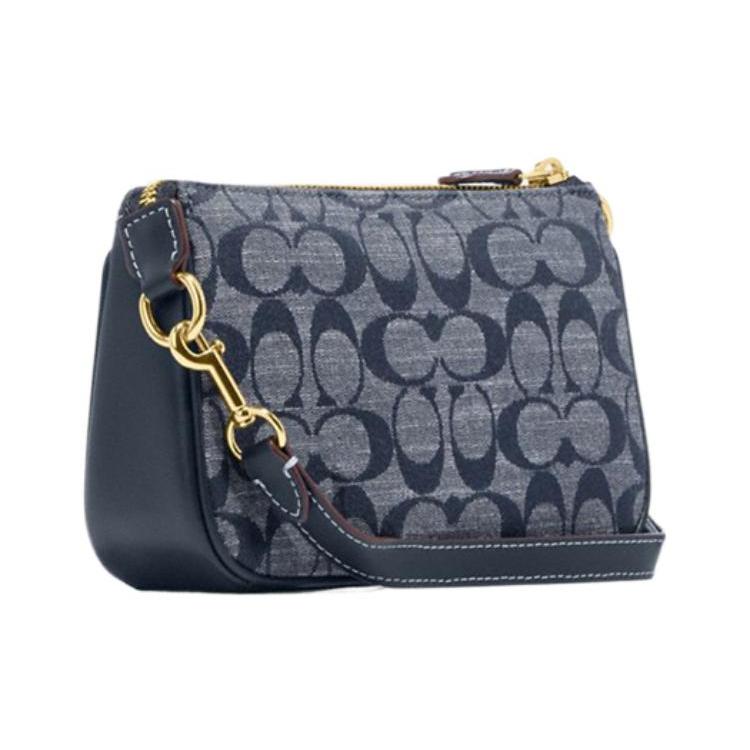 New COACH Nolita Jacquard Fabric Bonded Cow Split Leather Handbag Shoulder Bag Women's Denim Blue CH149-IMDEI
