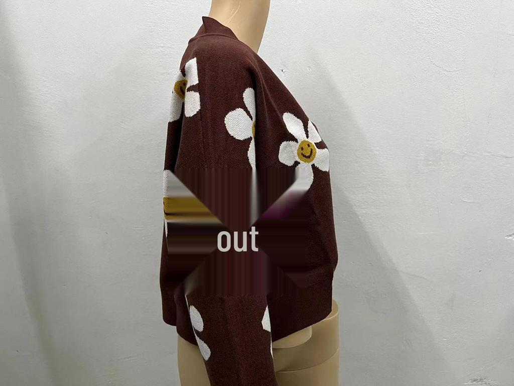 2022 Autumn/Winter Floral Knit V-Neck Cardigan Sweater for Women
