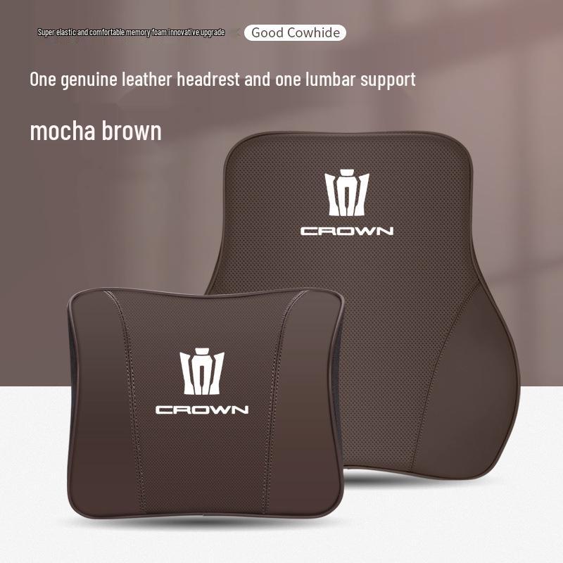 Genuine Leather Headrest & Lumbar Support for Toyota Crown Land Cruiser - Comfortable Neck Support & Decorative Accessory