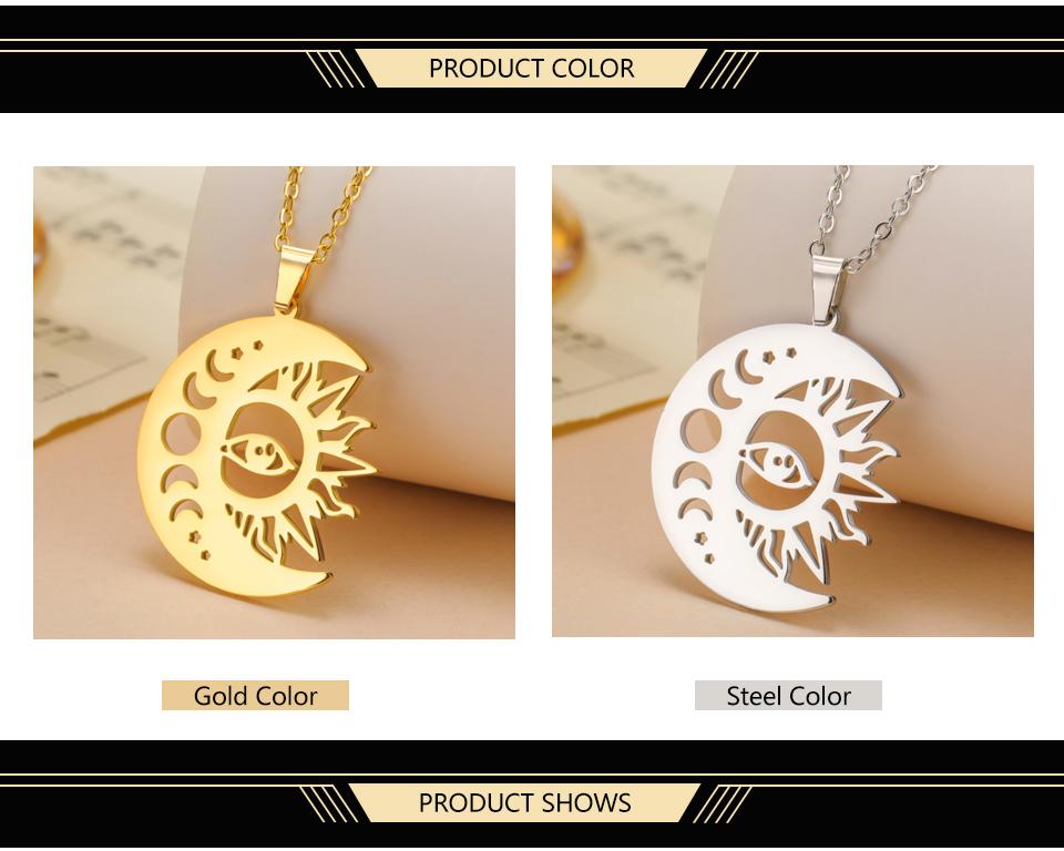 Dawapara Sun and Moon Phase Necklace Crescent Moon Pendant Stainless Steel Jewelry Valentine's Day Gift