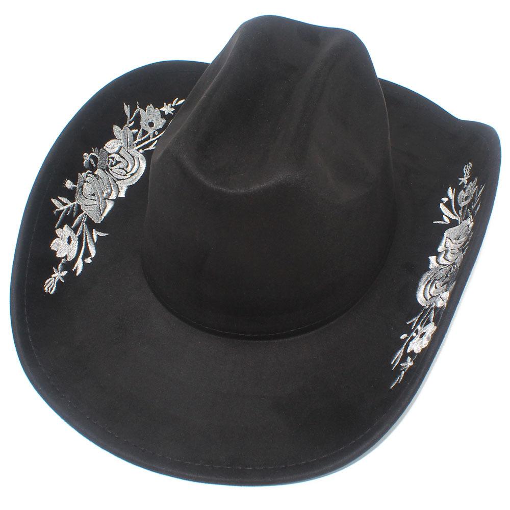 High Quality Suede Three-dimensional Embroidery One-word Top Cowboy Hat, Personalized Versatile Fashion Jazz Hat, European and American Style Top Hat