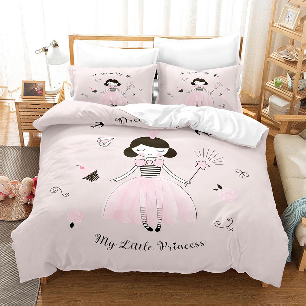 3D Digital Printing Three-Piece Bedding Girl Kit Pink Ballet Princess Dance Bedding