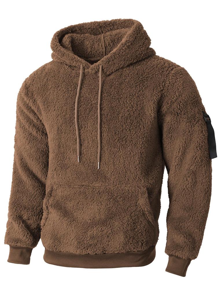 2025 Autumn/Winter European & American Men's Plush Lined Hooded Sweatshirt Jacket