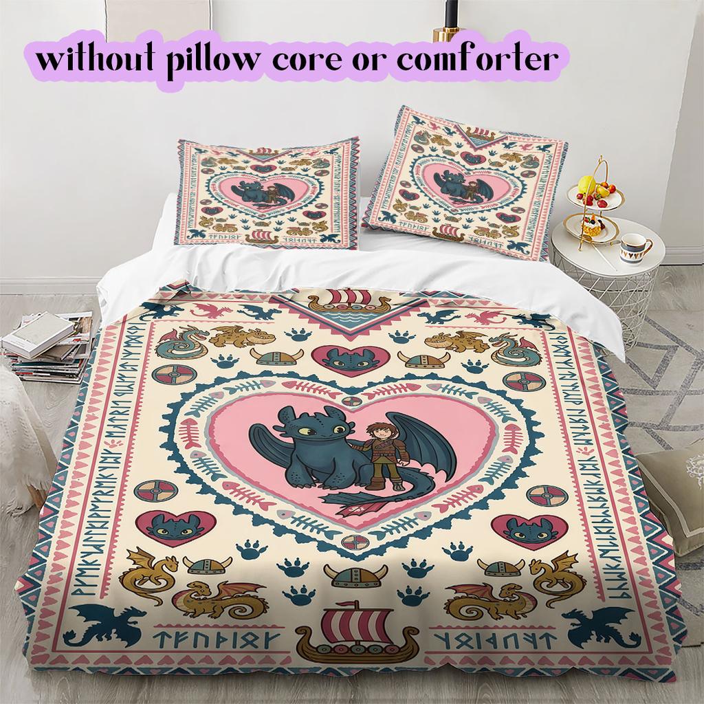 Train Dragon Anime World Duvet Cover,3 Piece Printed Cartoon Set,Cool Trendy Bedroom Comforter Cover Bedding Set_LIAN