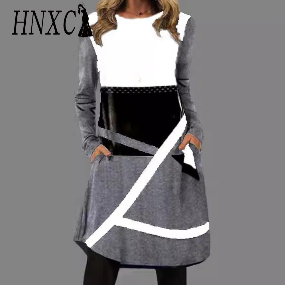 

HNXC Women s Fashion Autumn Winter Long Sleeve O-Neck Casual Dresses S белый