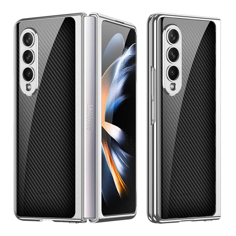 Luxury Plating Frame Case For Samsung Galaxy Z Fold 4 5G Painted Pattern Tempered Glass Hard Cover For Galaxy Z Fold5 4 3 Case