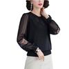 Round Neck Patchwork Yarn Sleeve Hollow Knit Sweater Top Long Sleeved Sweater Women's Base Sweater