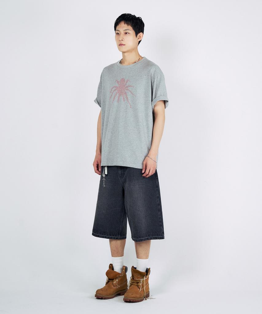 SLOWACID Ascii Spider Short Sleeve T-Shirt [Melange Grey]