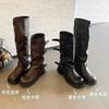 Thick-soled Thick-heeled Medium Tube Pants Tube Boots Women's New Autumn Western Cowboy Slim Big Tube Circumference High Tube Martin Boots