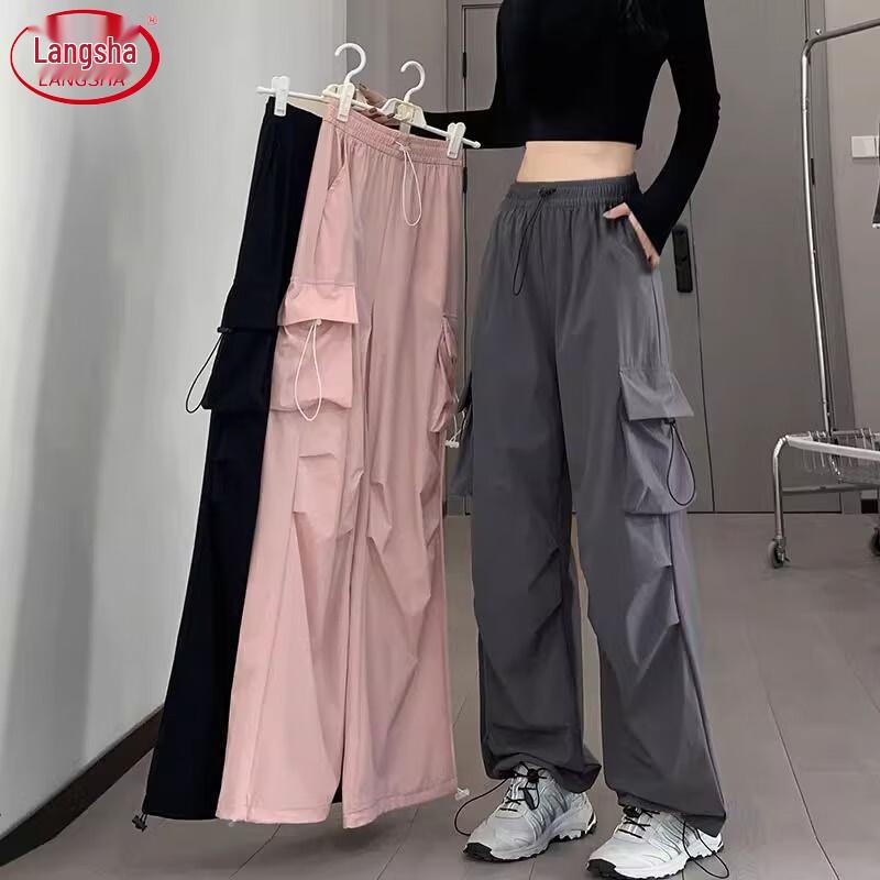 Langsha Women s 2025 Spring/Autumn American Style Two-Wear High-Waist Cargo Pants L