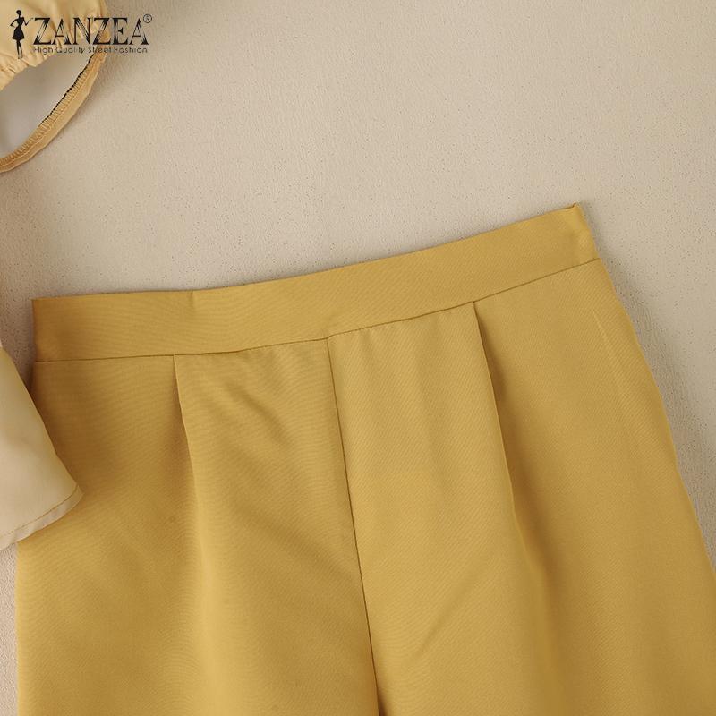 ZANZEA Women Short Sleeve Print Blouse and Shorts Summer Two Piece Suit Sets