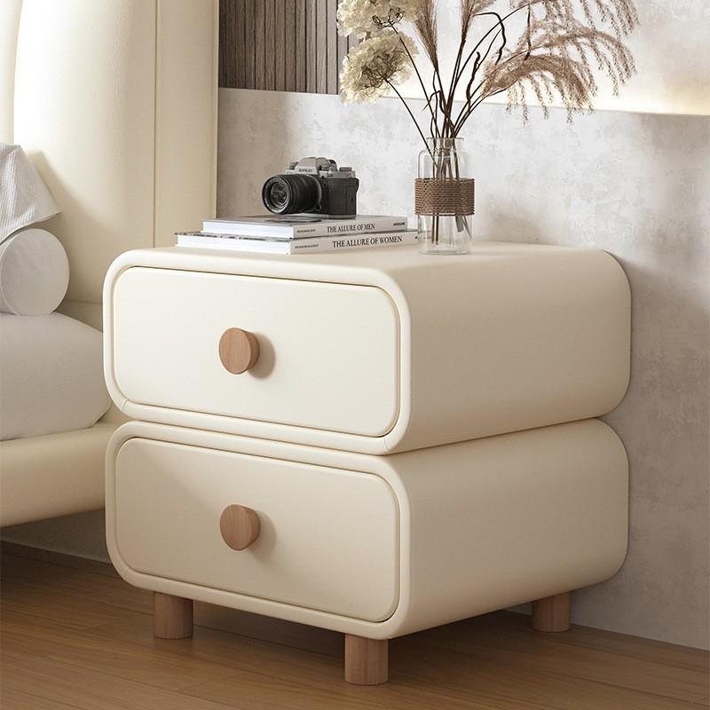 Cream Style Nightstand Leather No Assembly Modern Minimalist Bedroom Bedside Table Small Storage Cabinet New 2025