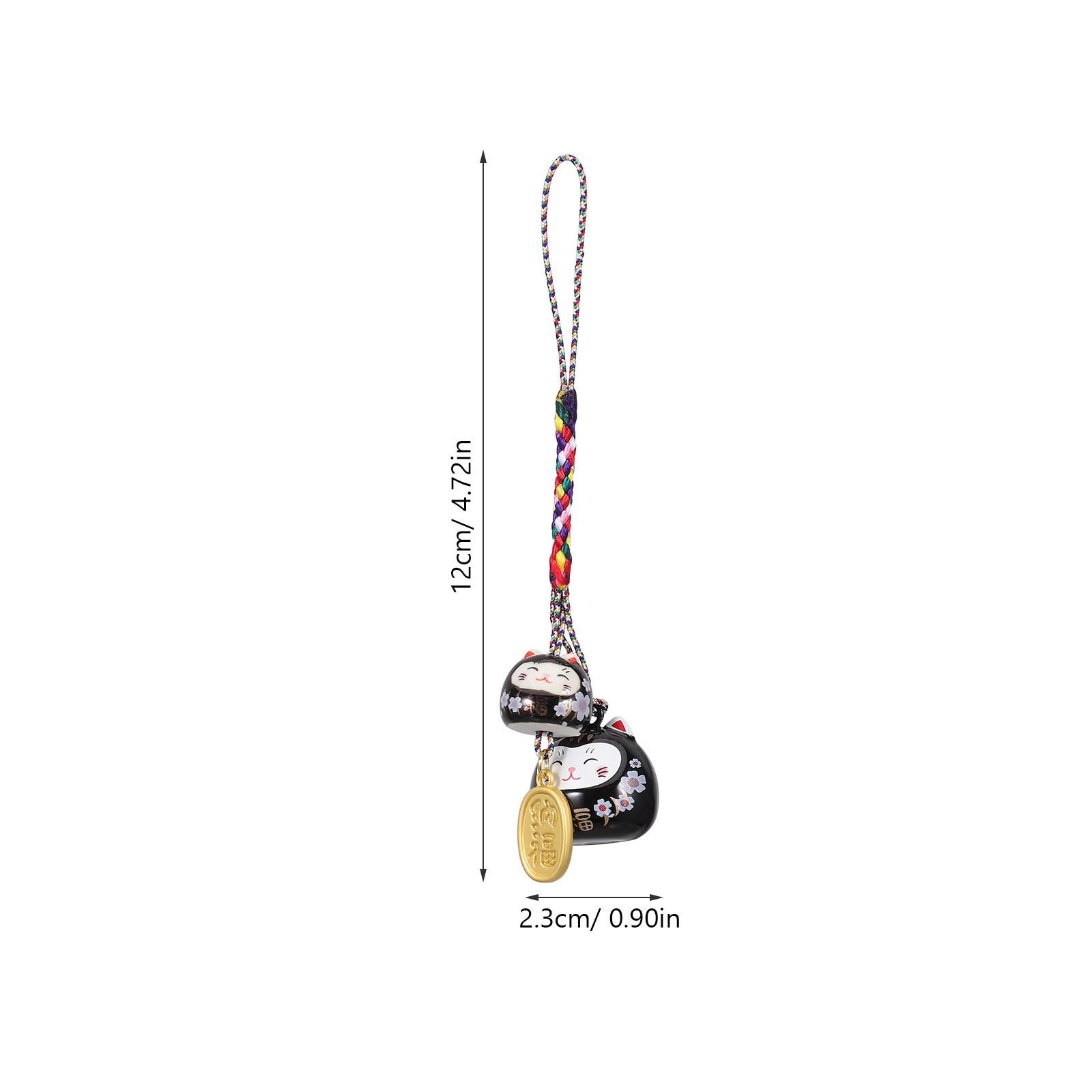 

Japanese Luck Cat Hanging Pendant Ceramic Copper Bag Backpack Phone Key Car Rearview Mirror Hanging Ornament Fortune Cat чёрный