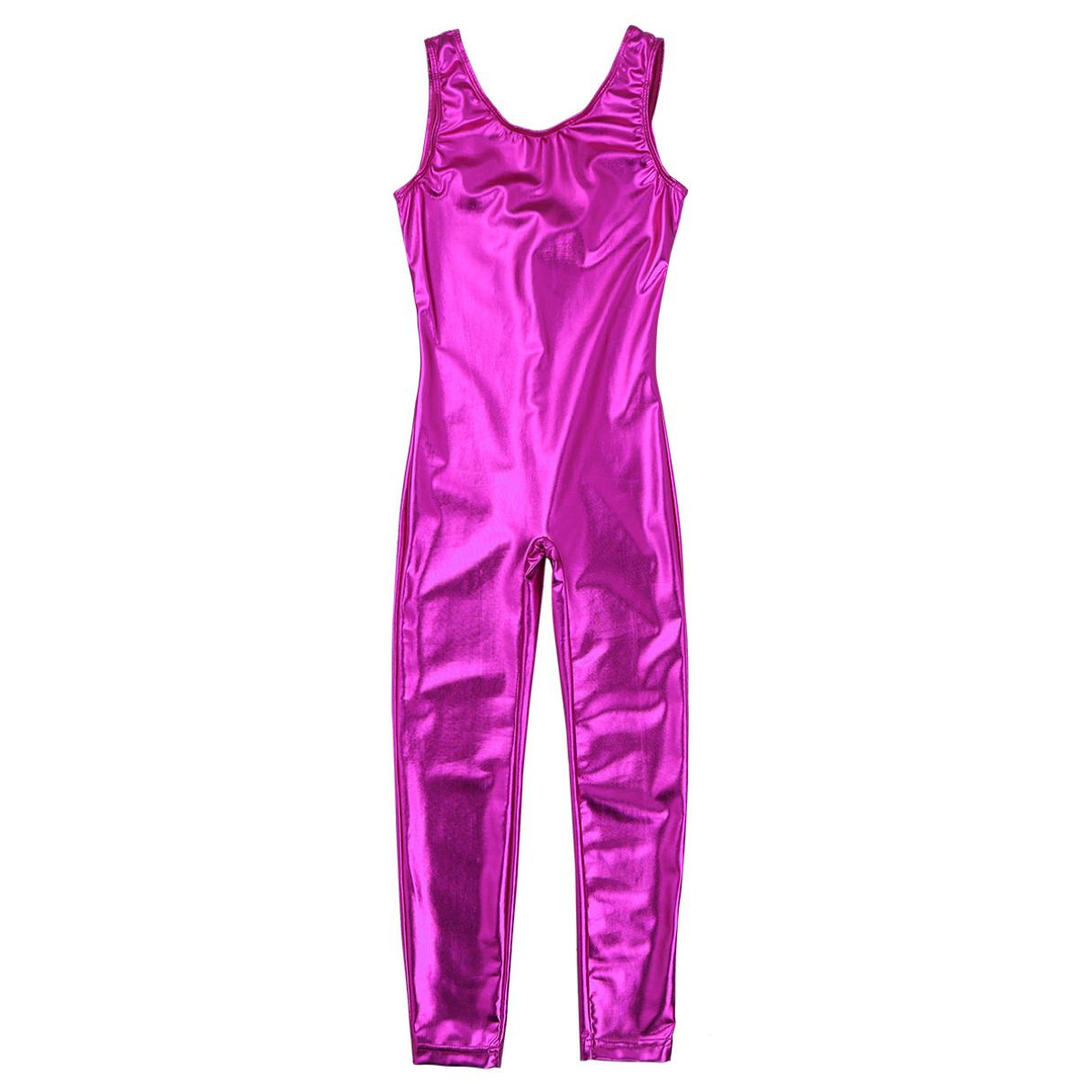 

Діти Дівчата Блискучі балетні танцювальні гімнастичні трико без рукавів Довгий комбінезон Комбінезон Танцювальний одяг XXXL Яскраво-рожевий