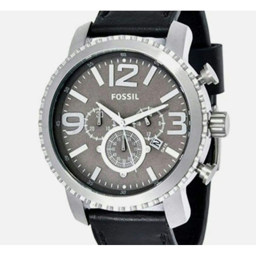 Used FOSSIL Chronograph Watch Black Leather Strap