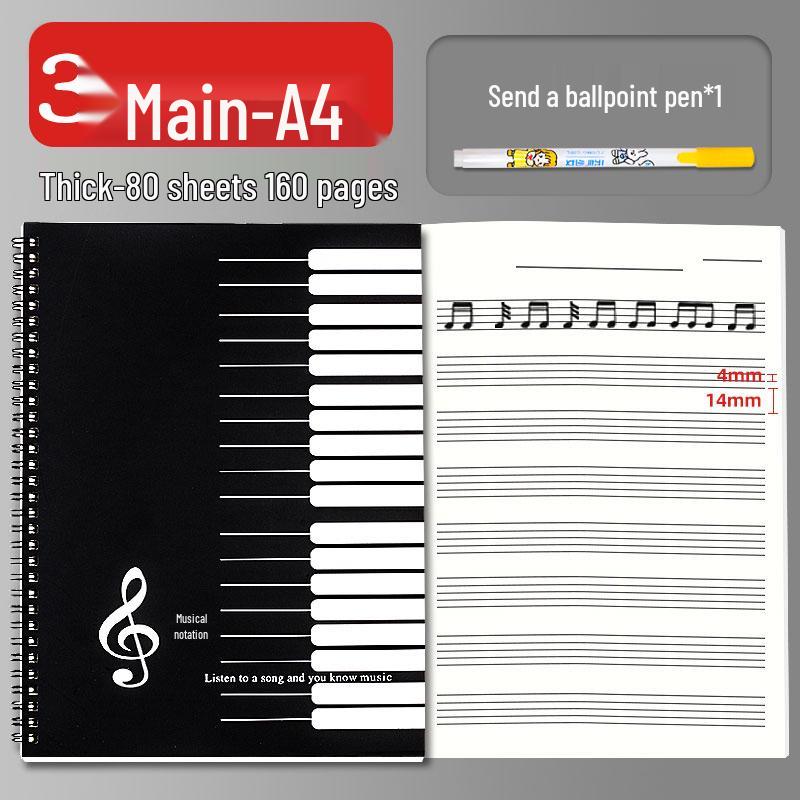 A4 Wide-Spaced Music Sheet Notebook for Beginners - Loose-Leaf, Thickened, Blank Pages for Children