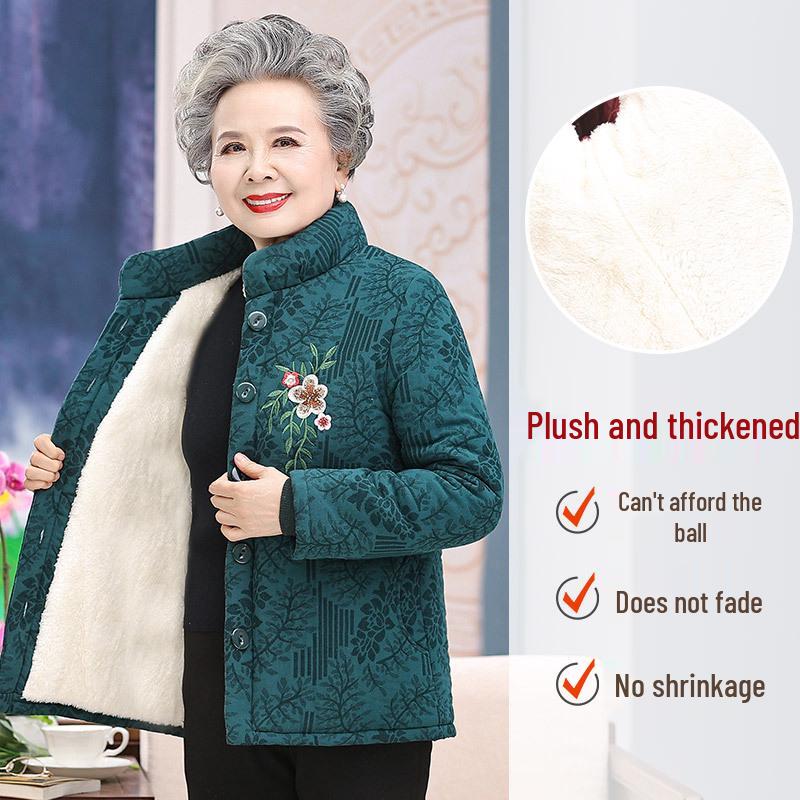 

Зимняя бархатная хлопковая куртка бабушки - Толстое, теплое пальто со стойкой для женщин среднего и пожилого возраста 5XL (Recommended for 140-160 lbs)