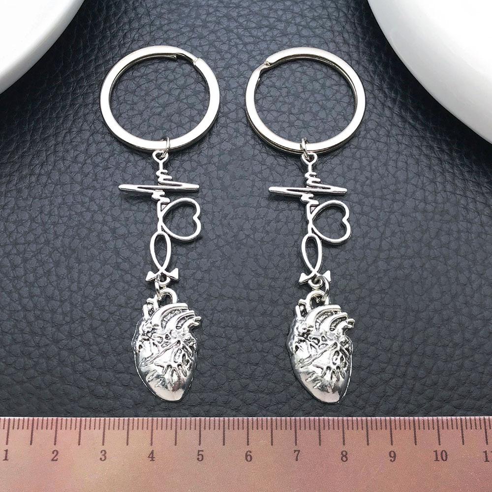Creative Gothic Silver Heart ECG Zinc Alloy Keychain Pendant