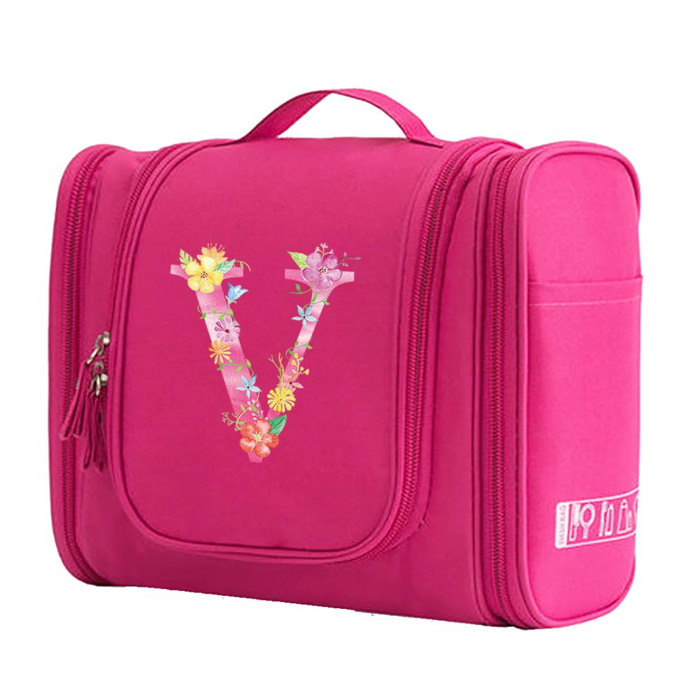Travel Handbag Cosmetic Bags Make Up Case MakeUp Bag Wash Pouch Women Hook Up Organizer Pink Print Toiletry Accessory Storage