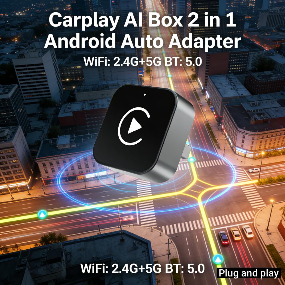 Mini CarPlay Adapter 2-in-1 Wired To Wireless CarPlay Android Auto Adapter Auto Connect for Factory Wired CarPlay/Android Auto