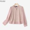 ZANZEA Women Casual Turn Down Collar Long Sleeve Embroidery Splice Fake Two-piece Blouse