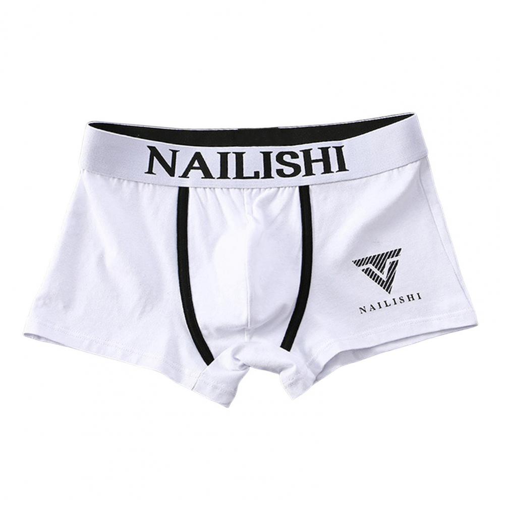 Men Boxer Briefs Mid-rise Elastic Waistband Letter Print Leisure Shorts Underwear U-Convex Breathable Panties Daily Wear