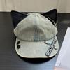 2000s Ripped Baseball Hat Breathable Adjustable Punk 3D Cats Ear Dancing Hat For Women Everyday and Music Festival Wear