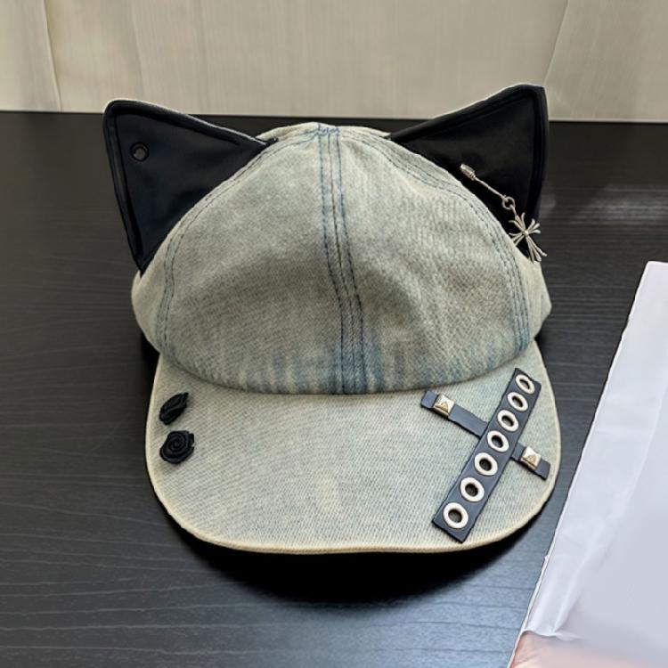 2000s Ripped Baseball Hat Breathable Adjustable Punk 3D Cats Ear Dancing Hat For Women Everyday and Music Festival Wear