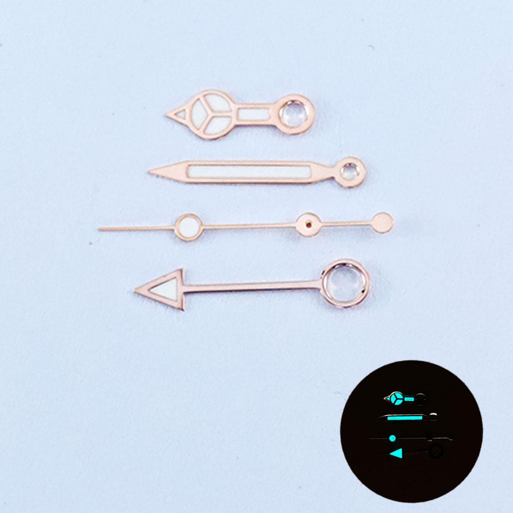 GMT NH34 Watch Hands Rose Gold 4Pins Fit NH34A Movement Blue Green Luminous Pointers Gmt-Needles Mod for Seiko Mod Parts