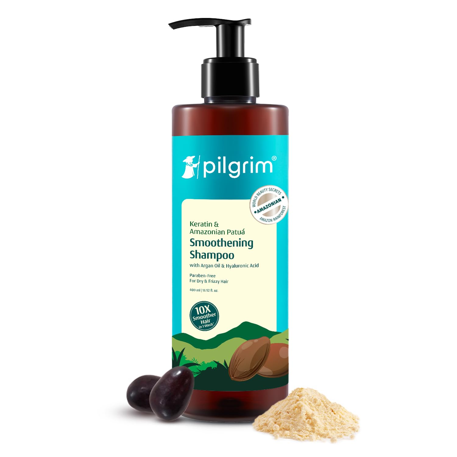 

Pilgrim Patua Keratin Hair Smoothening Shampoo For Dry Frizzy Hair With Shine Control And Scalp Care 400 ml