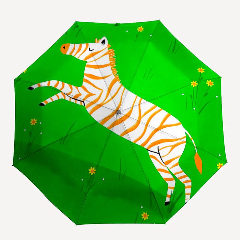 

1pc Zebra Grassland Automatic Folding Umbrella - Compact Travel Umbrella with Auto Open/Close 8-Rib Heavy-Duty Shaft for Women/Men -l048