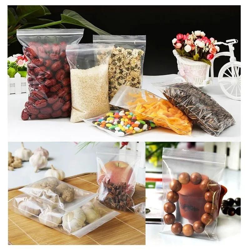 100pcs Transparent Plastic Bags Reusable Selaing Zip Bag PE Thicken Sealed Storage Bag Food Jewelry Packing Organizer Pouch