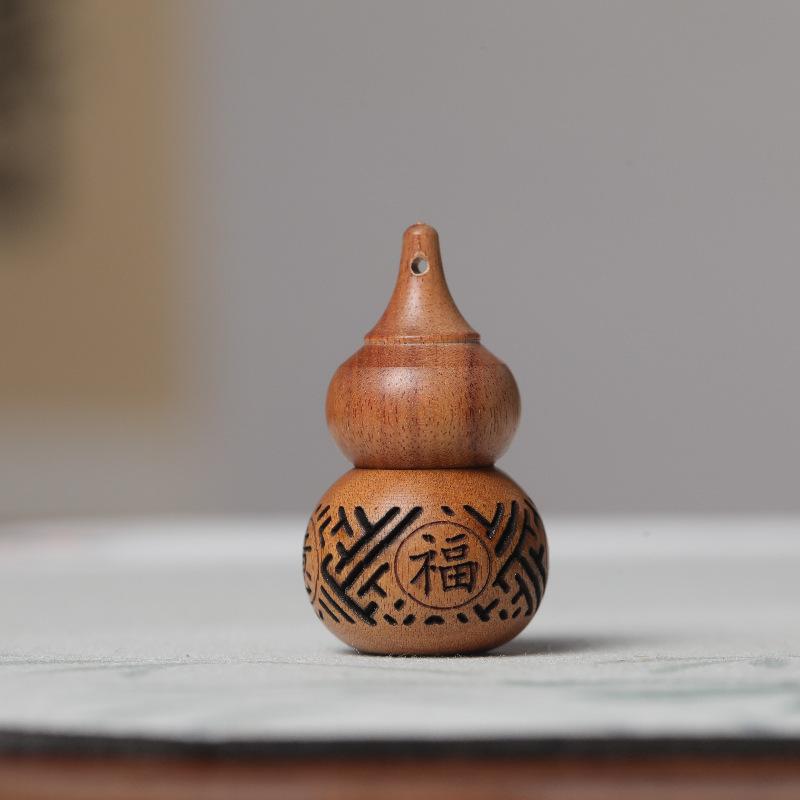 Handcrafted Wooden Wish Bottle Carved Gourd Shape Small Size 2 8x2 2x2 2cm Intricate Pattern Decoration Traditional Craftsmanship One Size