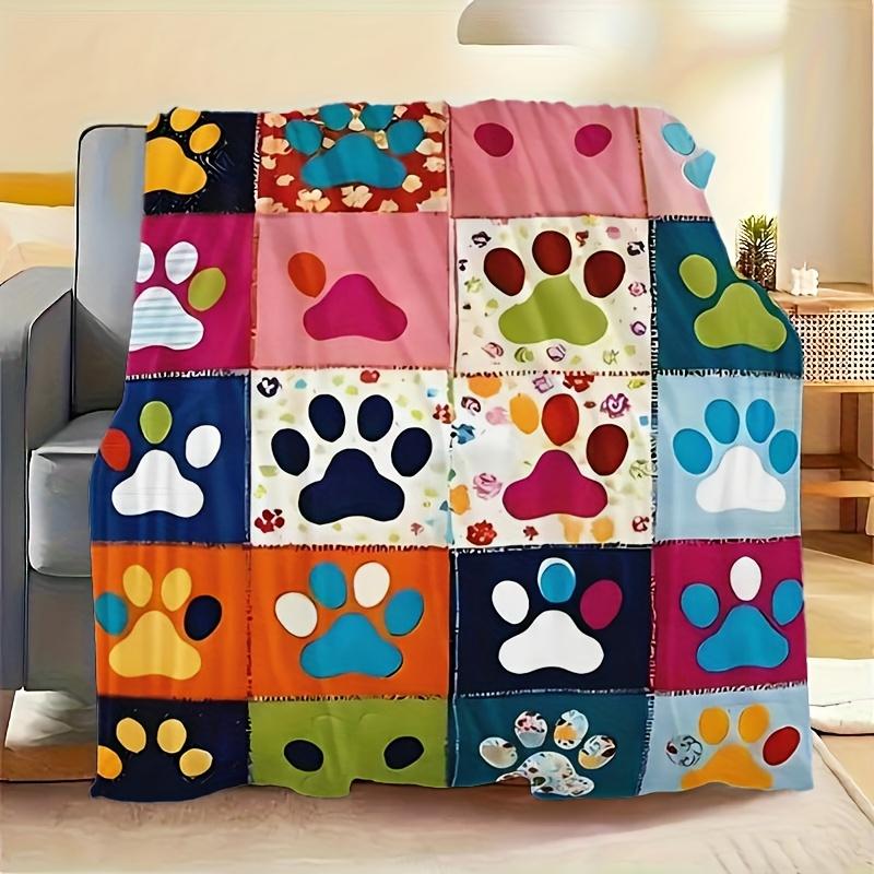 Bunte Haustierpfoten Patchwork Flanelldecke 2D Einzelmotiv Gemütliche Wohnkultur Weiches Accessoire Warm Funktional Haustier-Thema Attraktiv