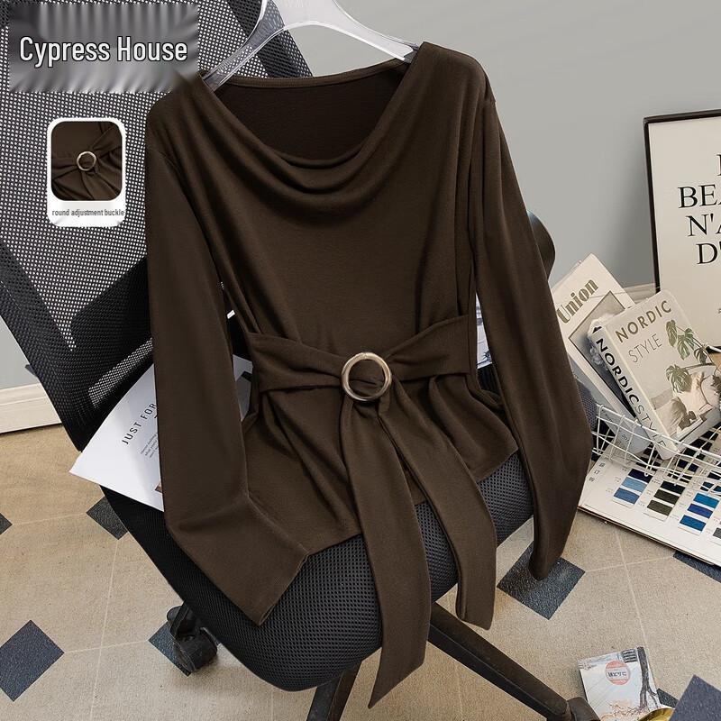 Women s Solid Drape Neck T-Shirt with Irregular Hem M