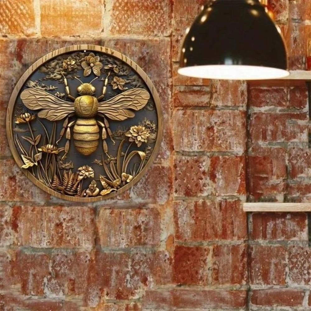 8x8 Inch Vintage Bee Metal Wall Art Farmhouse Decor Sign
