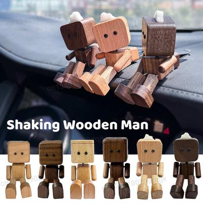 Figura de Hombre de Madera Temblorosa Decoración de Coche Adornos Pequeños Figura de Robot con Piernas Oscilantes Lindo Hombre de Madera Coche Buenos Regalos Creativos